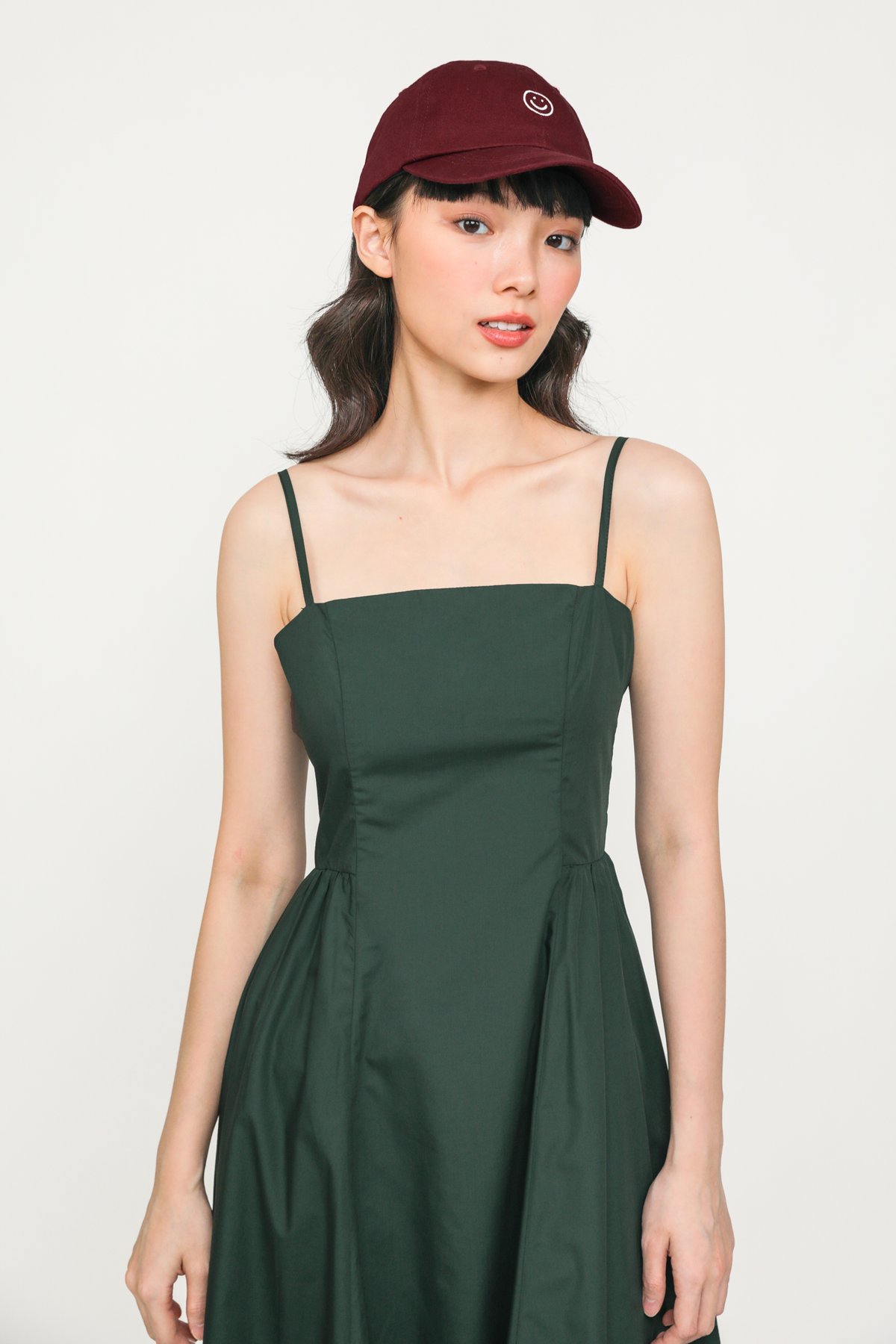 Esther Ruched Side Midi Dress (Forest)