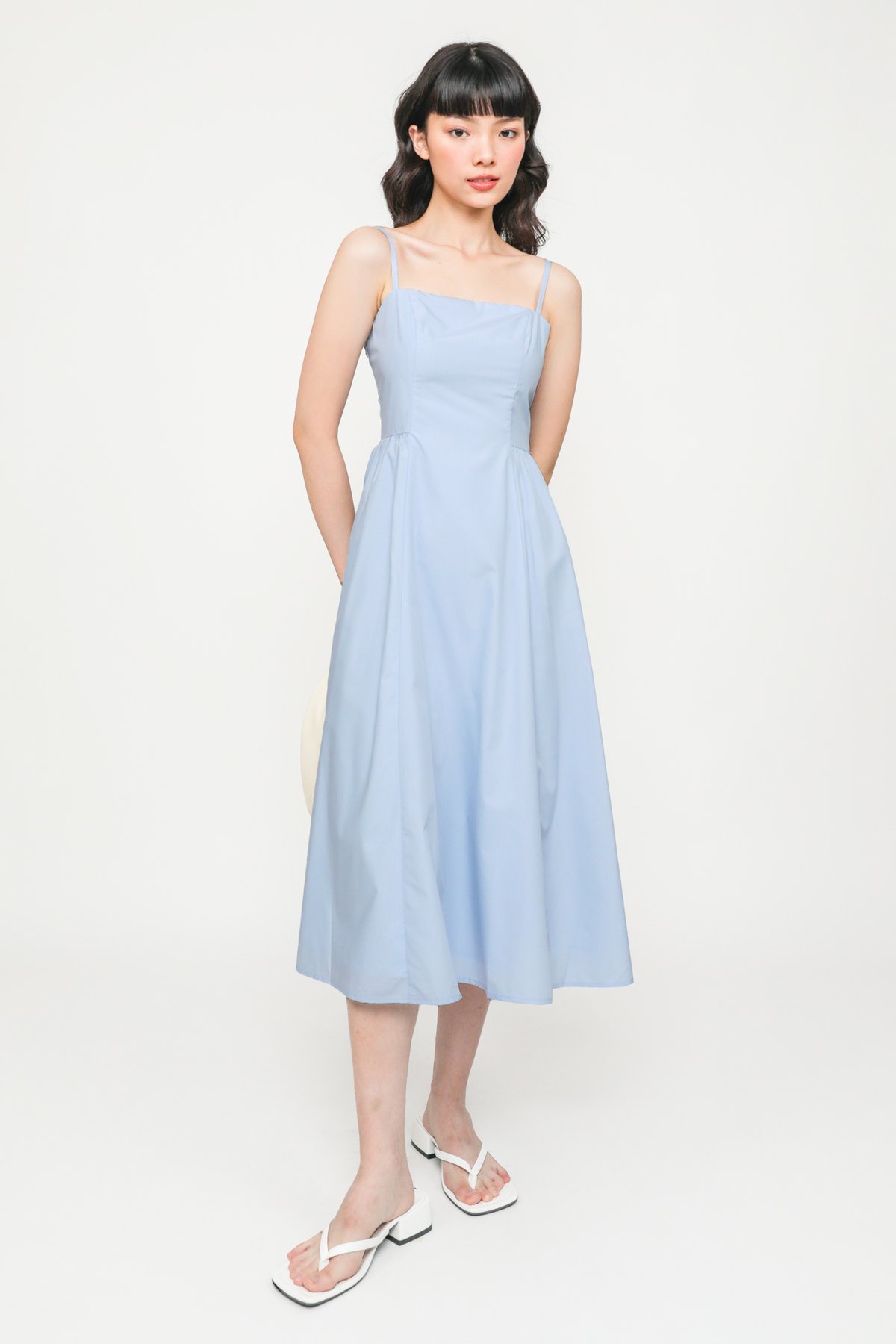 Esther Ruched Side Midi Dress (Sky Blue)
