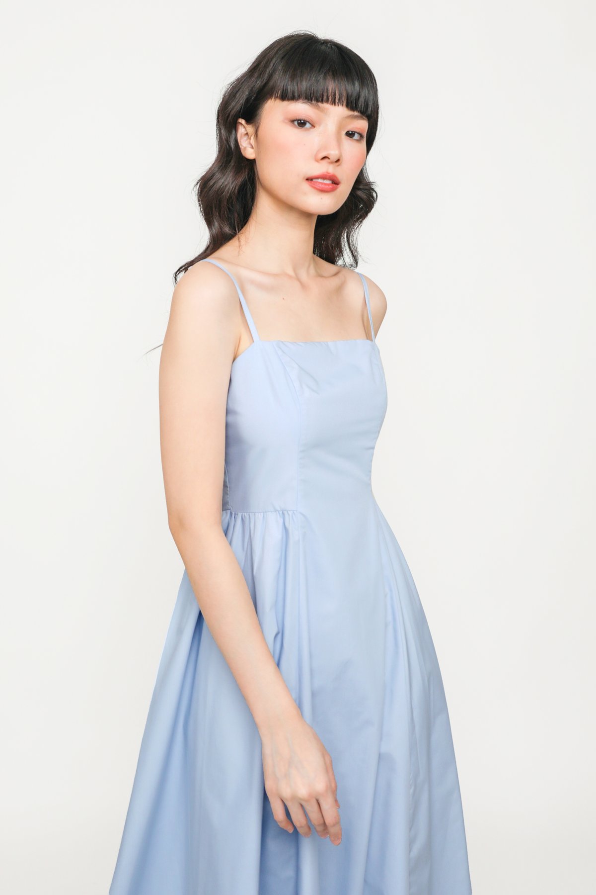Esther Ruched Side Midi Dress (Sky Blue)
