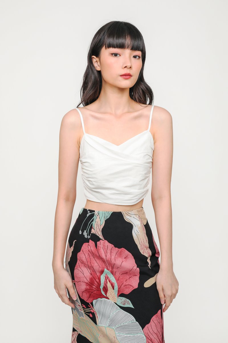 Gloria Fishtail Midi Skirt (Black Hibiscus) | The Tinsel Rack