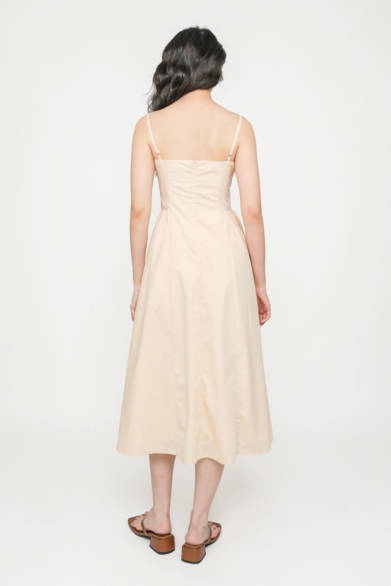 Esther Ruched Side Midi Dress (Cream)