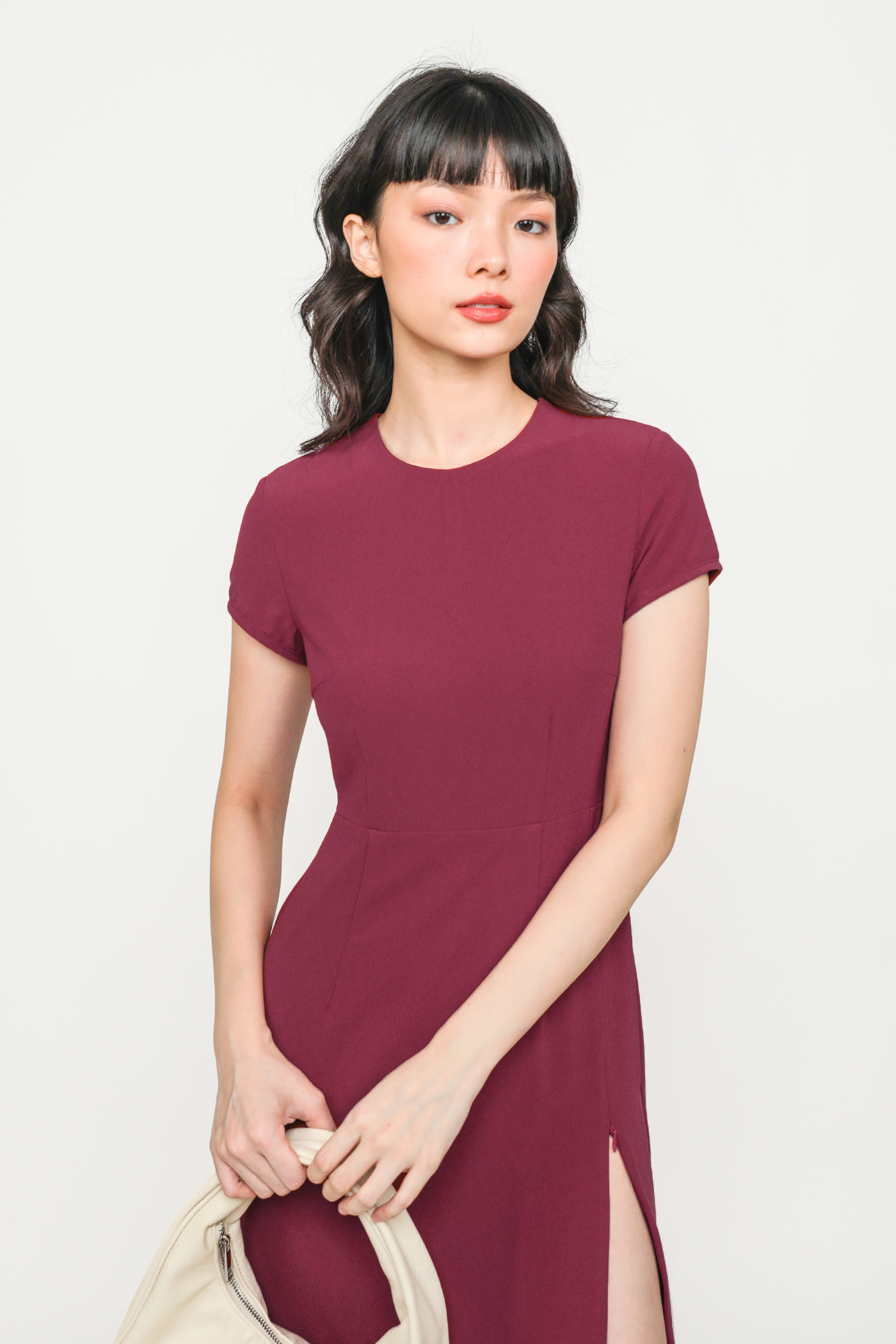 Irene Front Slit Midi Dress (Maroon) | The Tinsel Rack